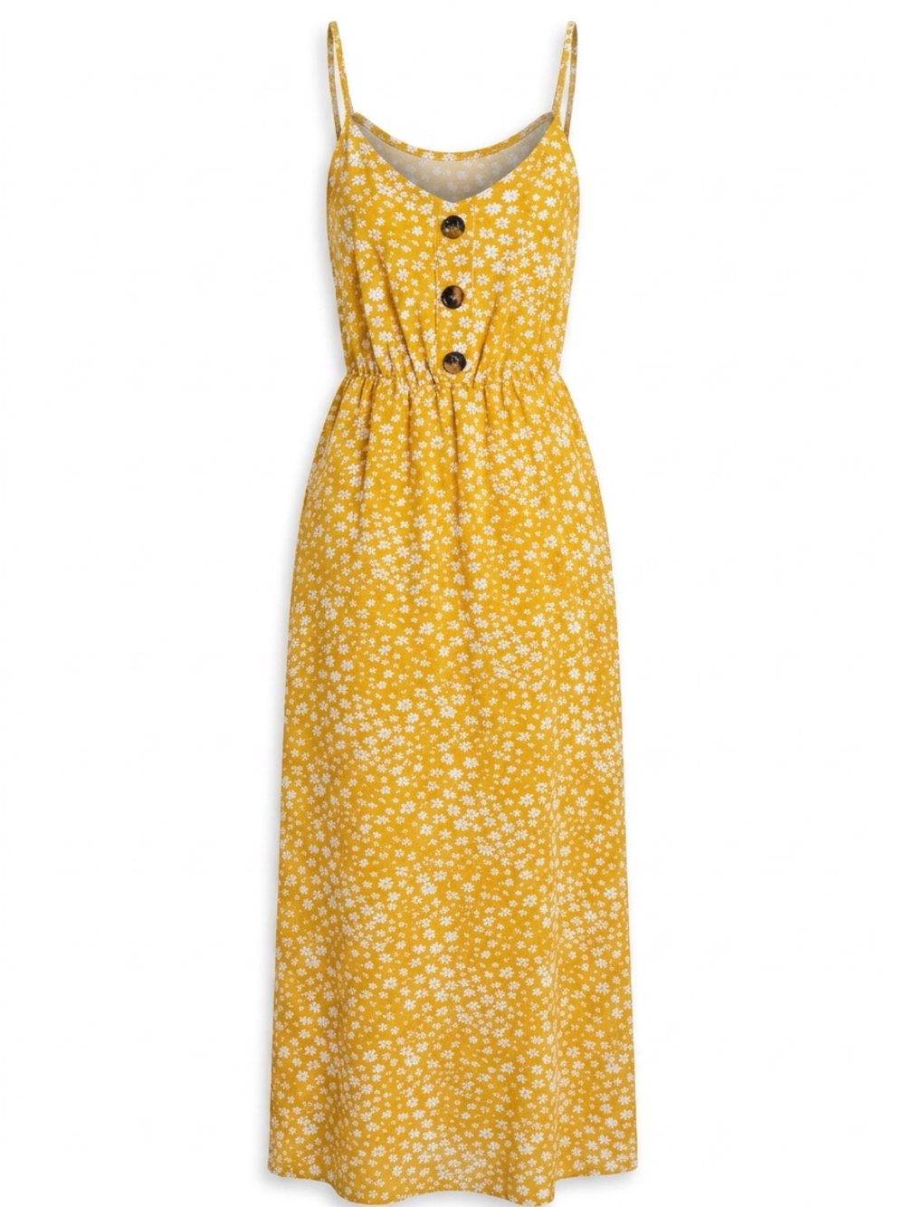 SHEIN Yellow Floral Button-Front Dress with Tie Waist